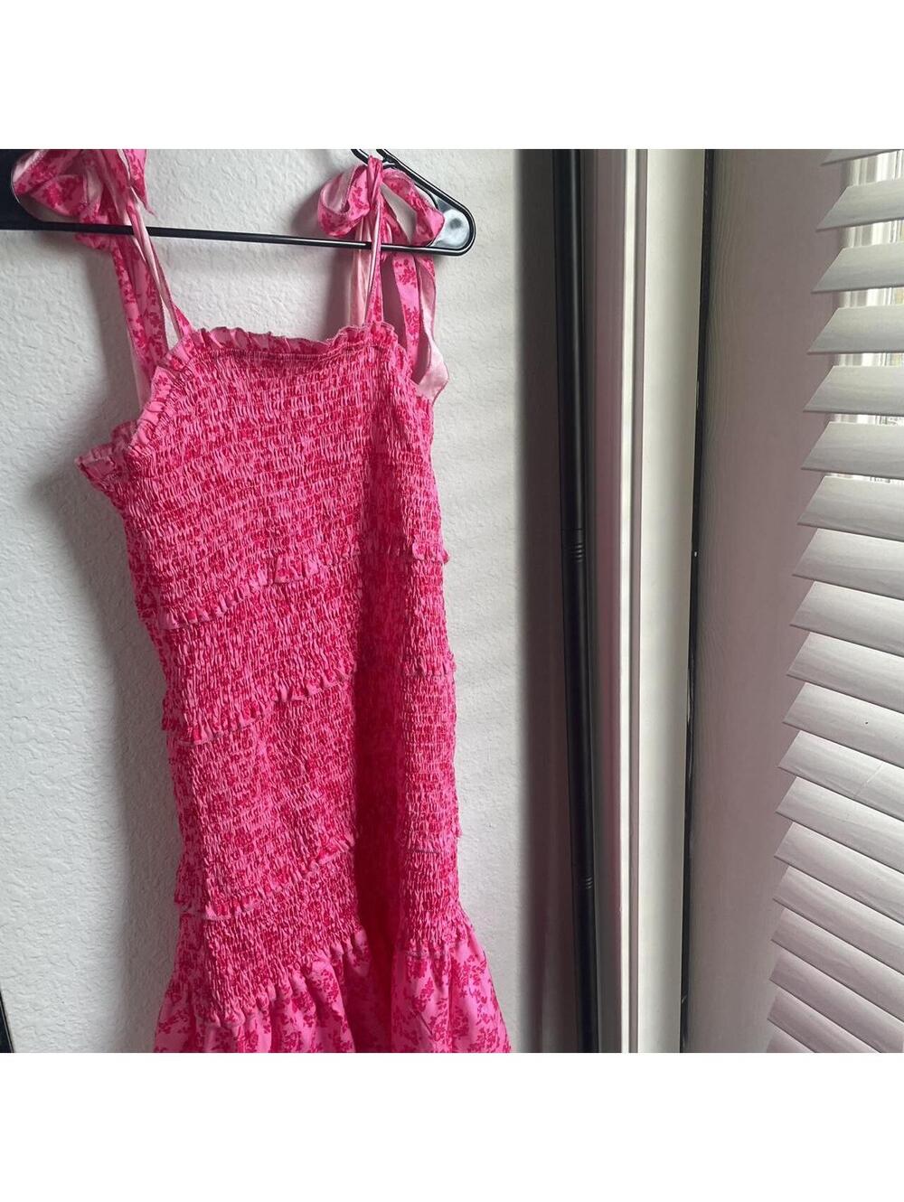 SHEIN Pink Smocked Mini Dress with Tie Straps, Size M